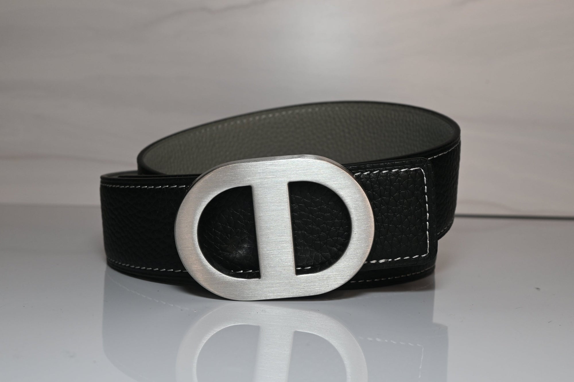 Audrey Reversible Leather Belt - Silver / Black