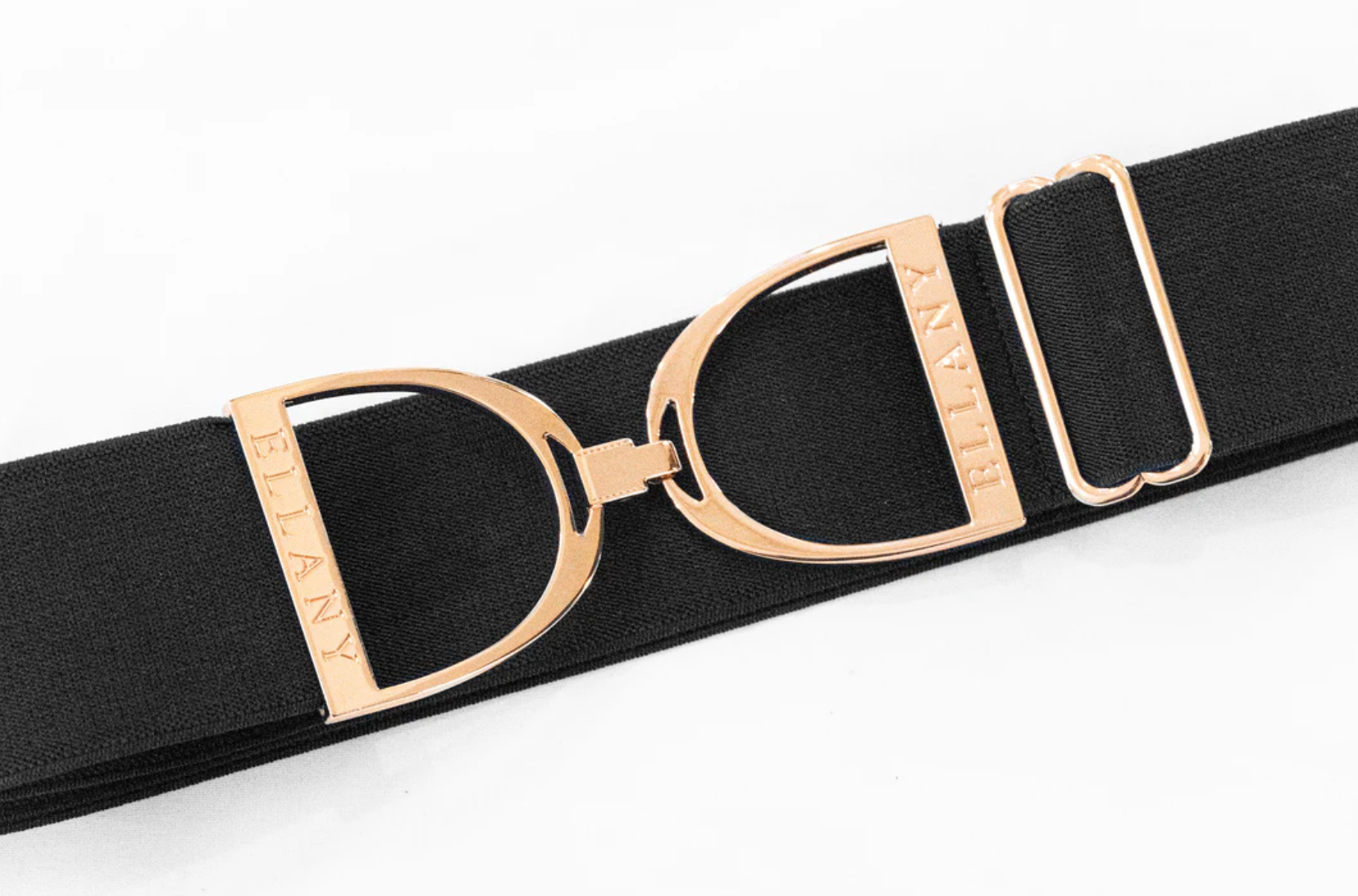 Ellany Black- 2" Rose Gold Stirrup Elastic Belt