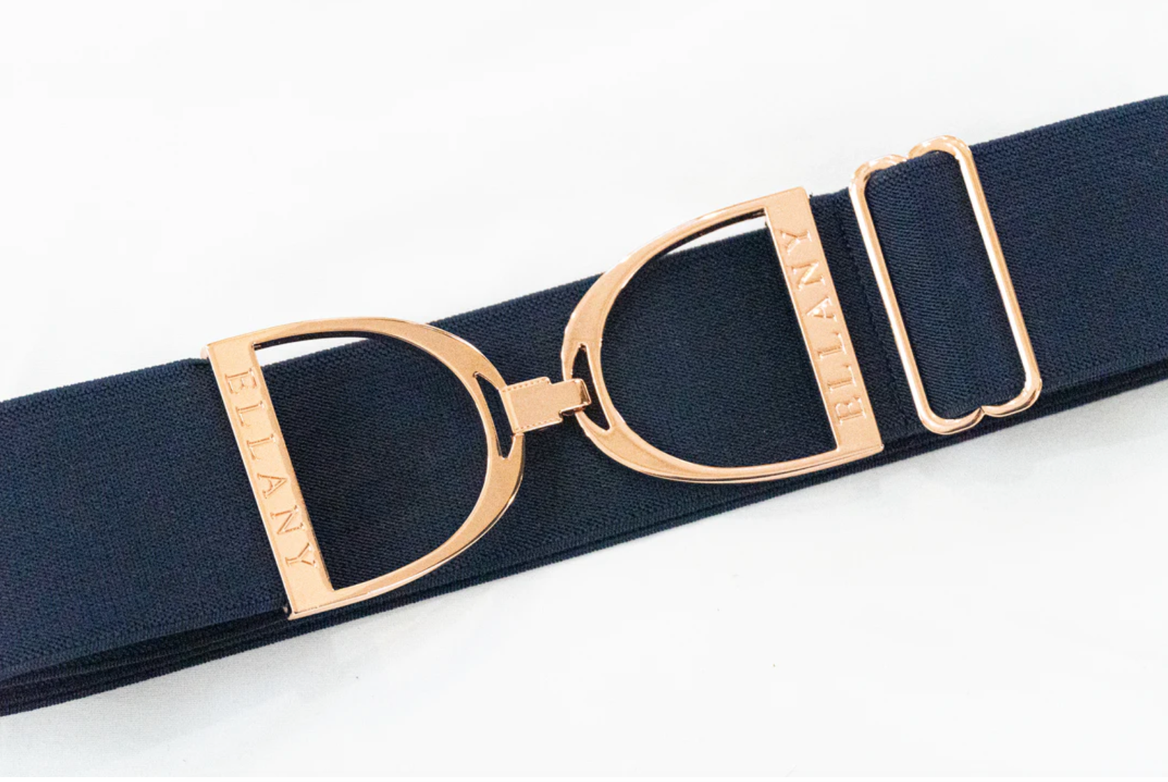 Ellany Navy- 2" Rose Gold Stirrup Elastic Belt