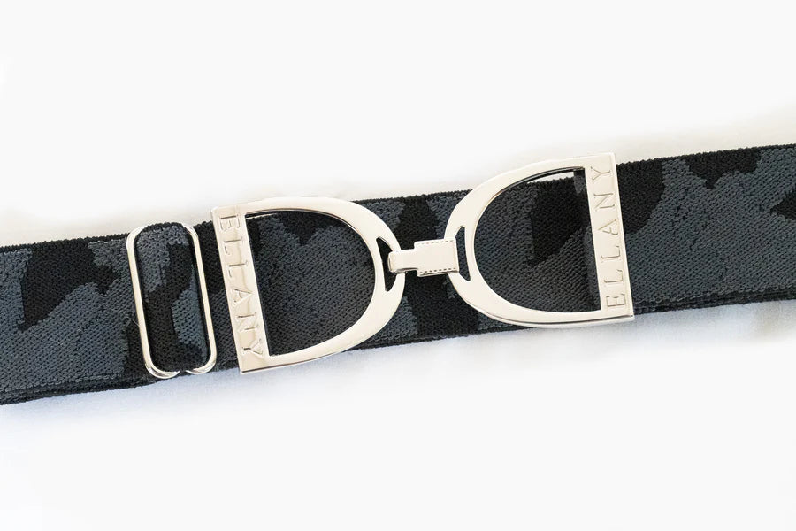 Ellany Black Camo Belt- 1.5" Silver Stirrup Elastic Belt