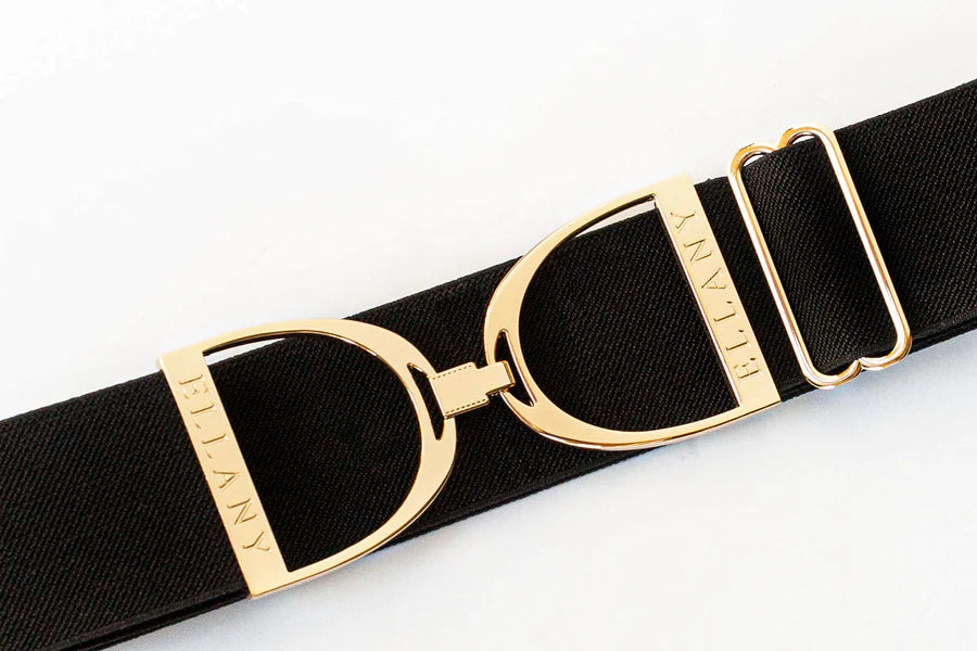 Ellany Black Belt- 2" Gold Stirrup Elastic Belt